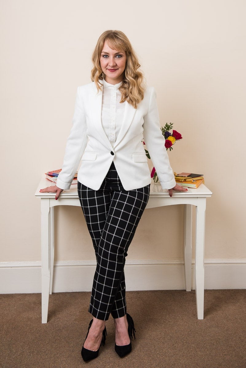 Slimming female crossed leg pose