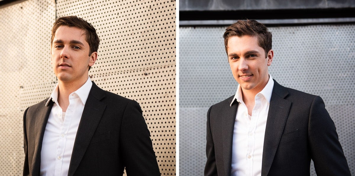 Chin tilted up vs straight on male poses