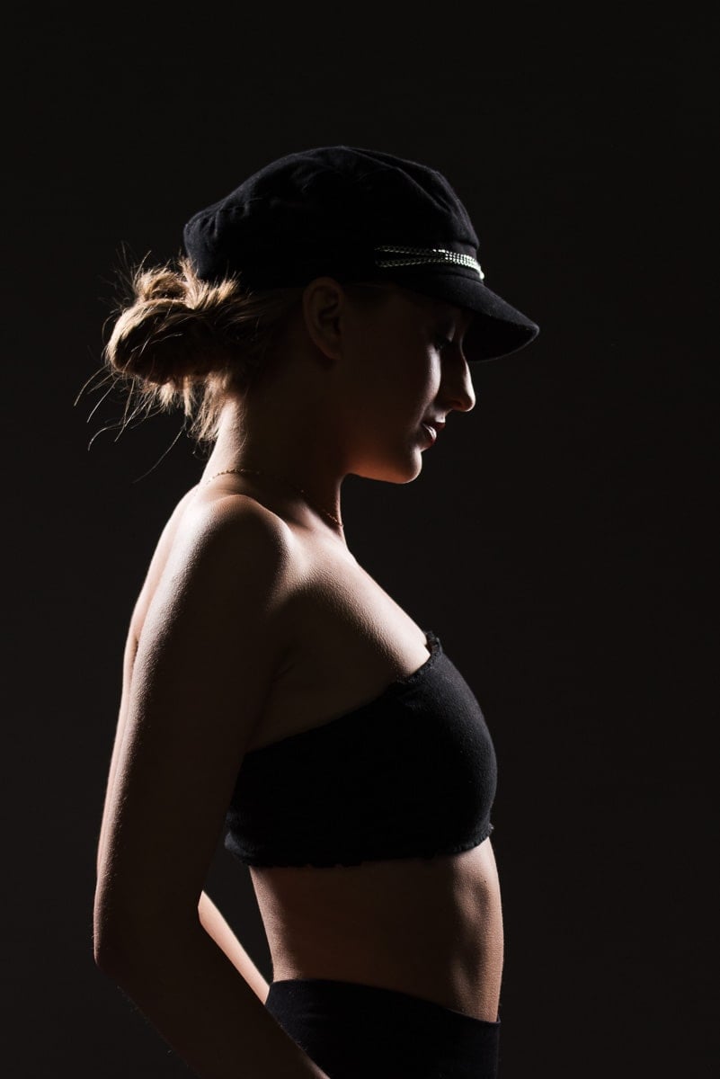 Rim light portrait using 2 strip softboxes on studio strobes