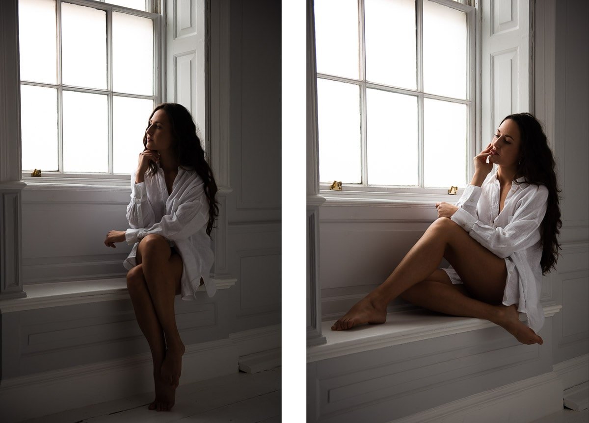 Comparison of 2 low light photos without and with bounced light