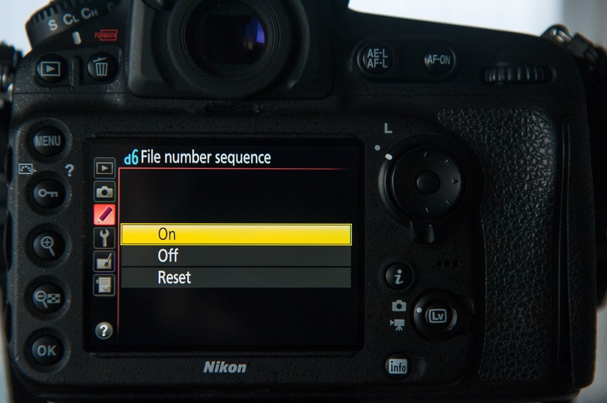 Nikon menu to set file number