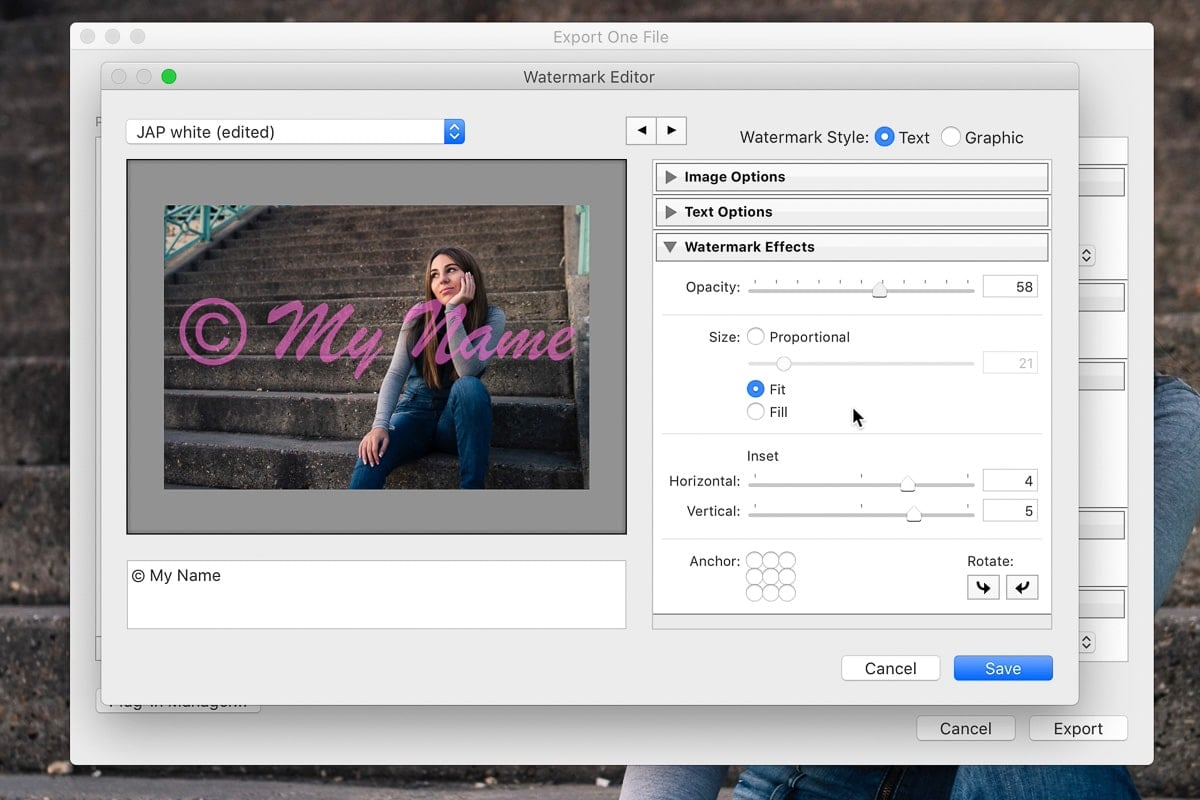 Lightroom watermark editor settings