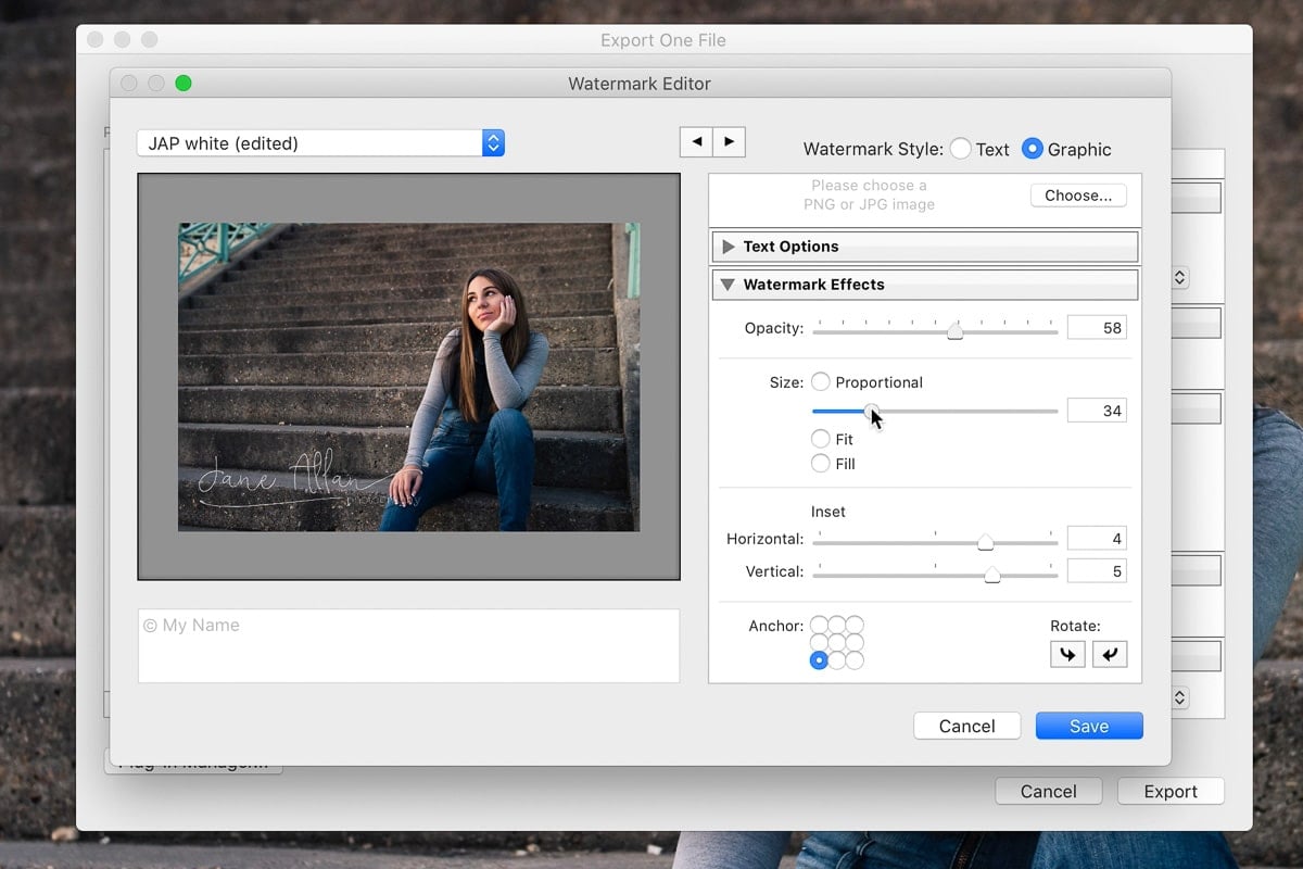 Watermark effects in Lightroom