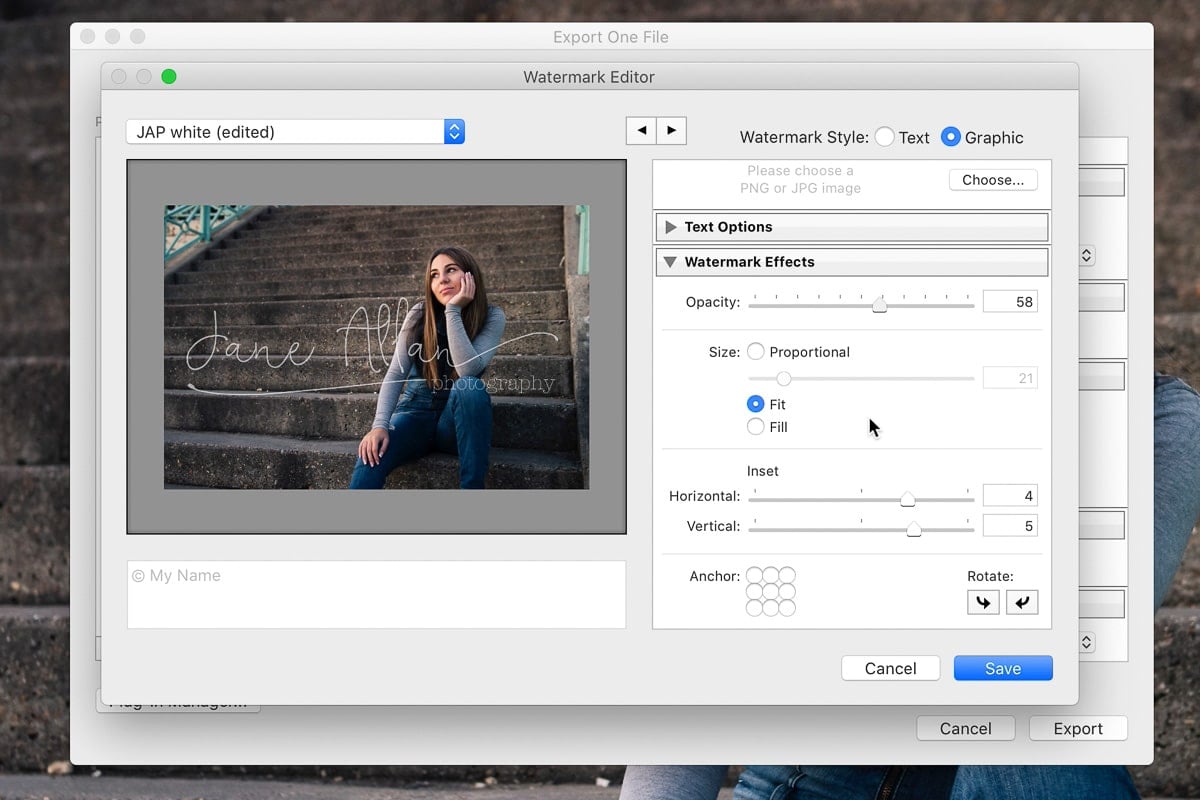 Resizing a graphic watermark