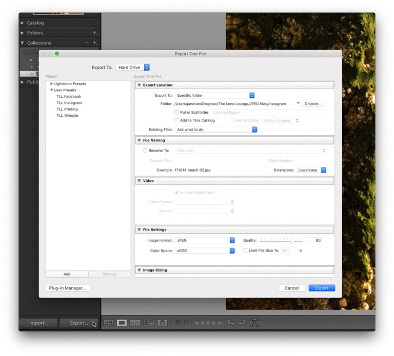 Lightroom export settings for web and print (2024)